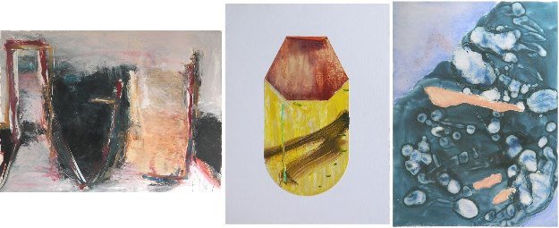 Tom Lieber monoprint: Tom Lieber (American 1949- )- Untitled- monoprint, 1987, signed T. L. 87 lower right; together with 2 more monoprints by Ron Janowich and Emily Mason. 22 x 30 1/2''