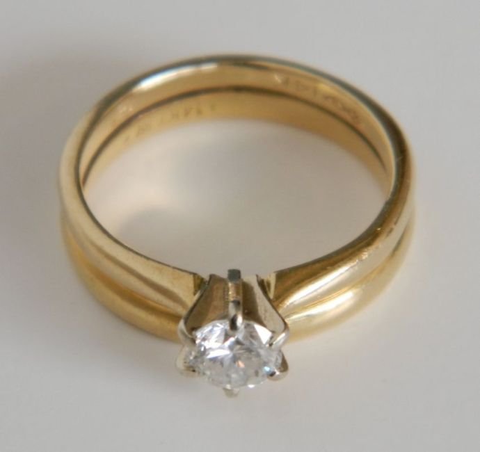 Diamond engagement ring with solitaire setting: 14k gold diamond engagement ring with solitaire setting, 2.3 wt, 1/3 ct. ring size 5 1/2