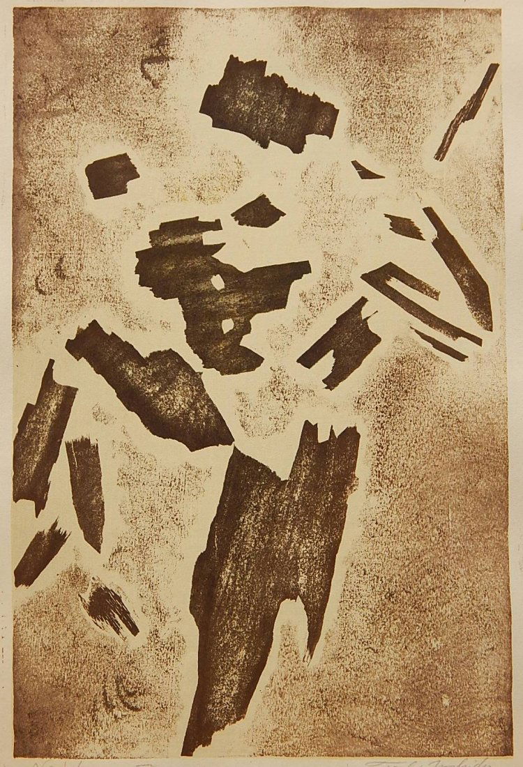 Toshi Yoshida woodblock in colors: Toshi Yoshida- ''Opus No. 1''- woodblock in colors, 1952, signed and titled in pencil, very good condition. 14 1/2 x 9 1/2''