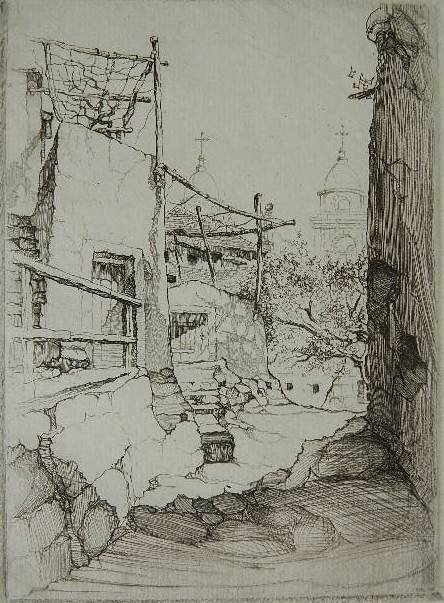 John Taylor Arms etching: John Taylor Arms- ''La Chiesa Borgio'' (Fletcher 178)- etching, 1926, signed and dated in pencil, Italian Series no. 7, good condition. 6 1/8 x 4 3/8''