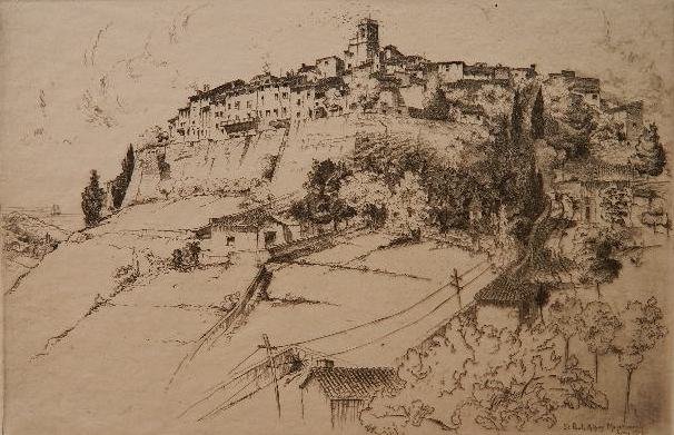 John Taylor Arms etching: John Taylor Arms- ''St. Paul, Alpes Maritimes'' (Fletcher 201)- etching, 1927, signed and dated in pencil, The Print Club of Cleveland publication no. 4, edition of 259, very good condition. 7 1/2 x 1