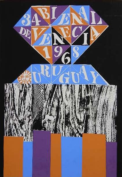 Antonio Frasconi silkscreen: Antonio Frasconi- ''34th Bienial Venecia, Uruguay''- silkscreen in colors, 1968, signed, dated and numbered 'ed. 39/150' in pencil, slightly light struck and several minor scuffing, otherwise very goo