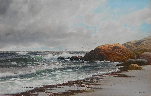 George Howell Gay watercolor: George Howell Gay- ''Low Tide at Longbeach, Gloucester, MA''- watercolor on paper, signed Geo. Howell Gay lower right. 14 x 22'