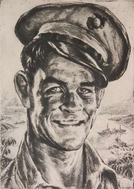 Irwin D. Hoffman etching: Irwin D. Hoffman- ''Leatherneck''- etching, signed and titled in pencil, edition of 250, very good condition. 10 7/8 x 7 3/4''