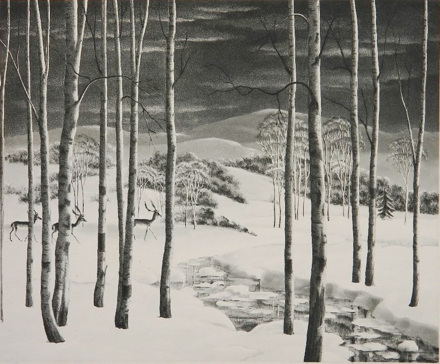 Samuel Margolies etching: Samuel Margolies- "Silent Sentinels"- etching, signed in pencil, some minor foxing throughout. 10 5/8 x 12 3/4''