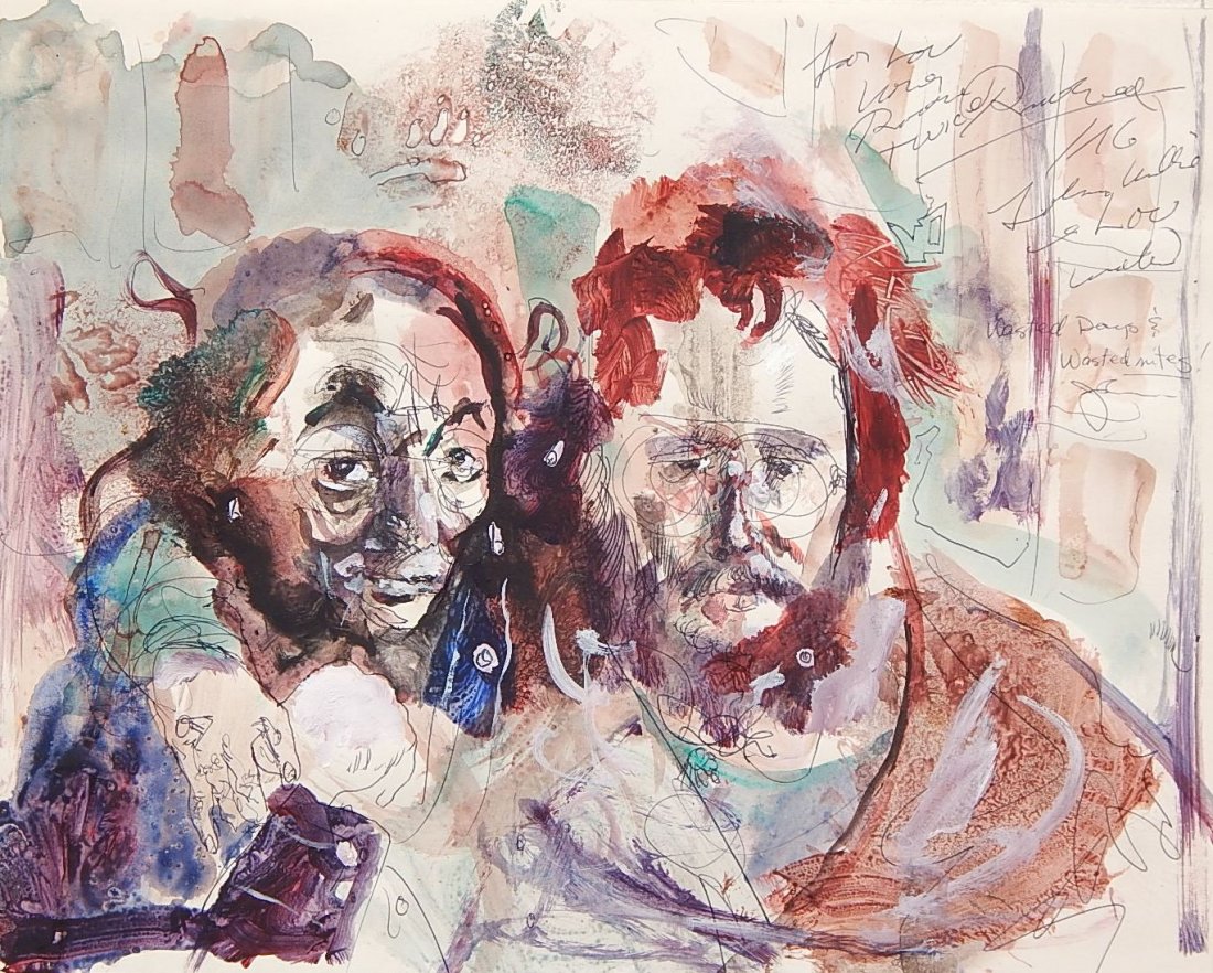 Noel Rockmore watercolor: Noel Rockmore- ''Wasted Days and Wasted Nites''- watercolor and pen and ink on paper, signed, titled and annotated in pen upper right, very good condition. 10 1/2 x 13 3/4''