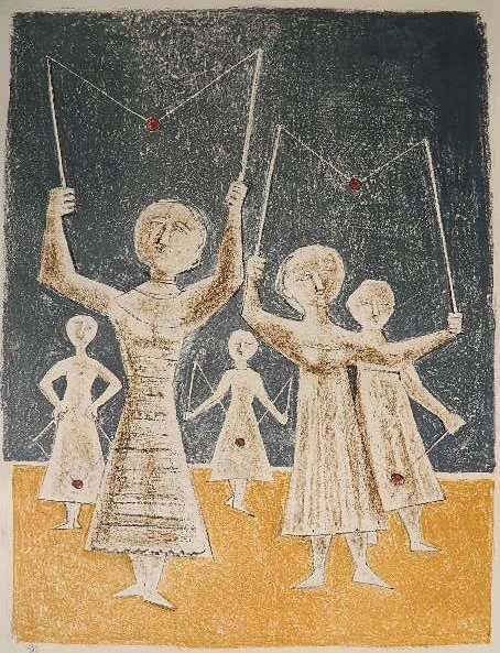 Massimo Campigli lithograph: Massimo Campigli- ''Le Diablo''- lithograph in colors, 1954, signed, dated and numbered 47/95 in pencil, very good condition. 23 x 17 1/4''