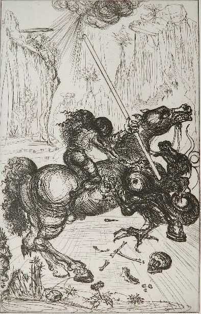 Salvador Dali etching: Salvador Dali- ''St. George and The Dragon'' (Fields 47-1)(Michler and Lopsinger 59)- etching, 1947, signed in pencil, edition of 250 plus 10, The Print Club of Cleveland publication no. 24, print clu