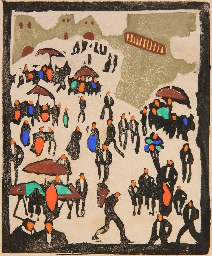 Herbert Gurschner woodblock: Herbert Gurschner- ''Tyrol''- woodblock with hand-coloring, ca. 1930, signed and titled in pencil, very good condition. 4 x 3''
