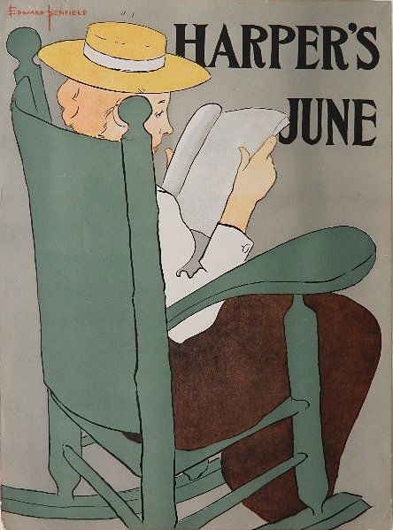 Edward Penfield lithographic poster: Edward Penfield- ''Harper's June''- lithographic poster in colors, 1896. 18 1/4 x 13 1/2''