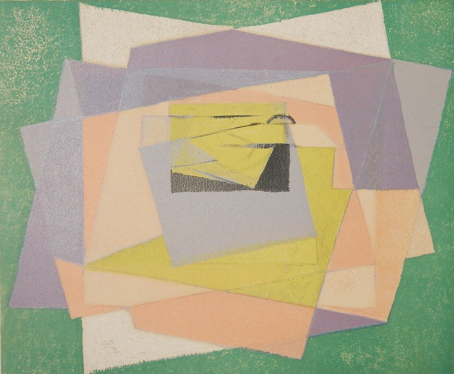 Jacques Villon lithograph: Jacques Villon- "Papiers" (Ginestet & Pouillon A65)- lithograph in colors, signed in pencil, edition of 225, very good condition. 19 15/16 x 20 1/2"