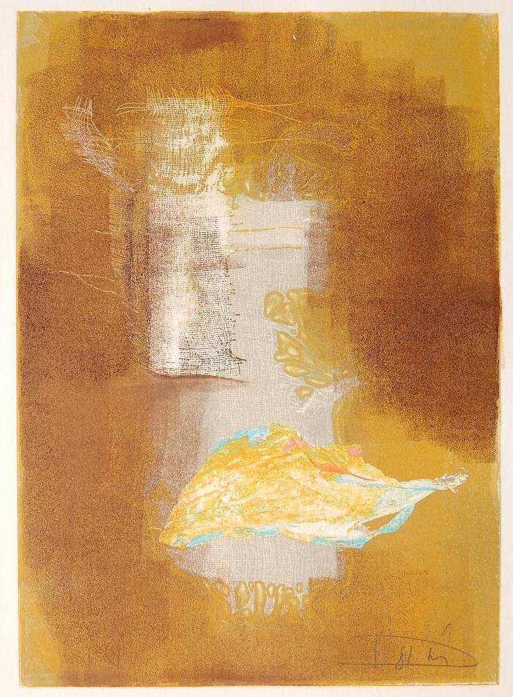 Laszlo Dus monoprint: Laszlo Dus- Untitled- monoprint, 1981, signed Dus 81 in pencil. 14 x 9 7/8''