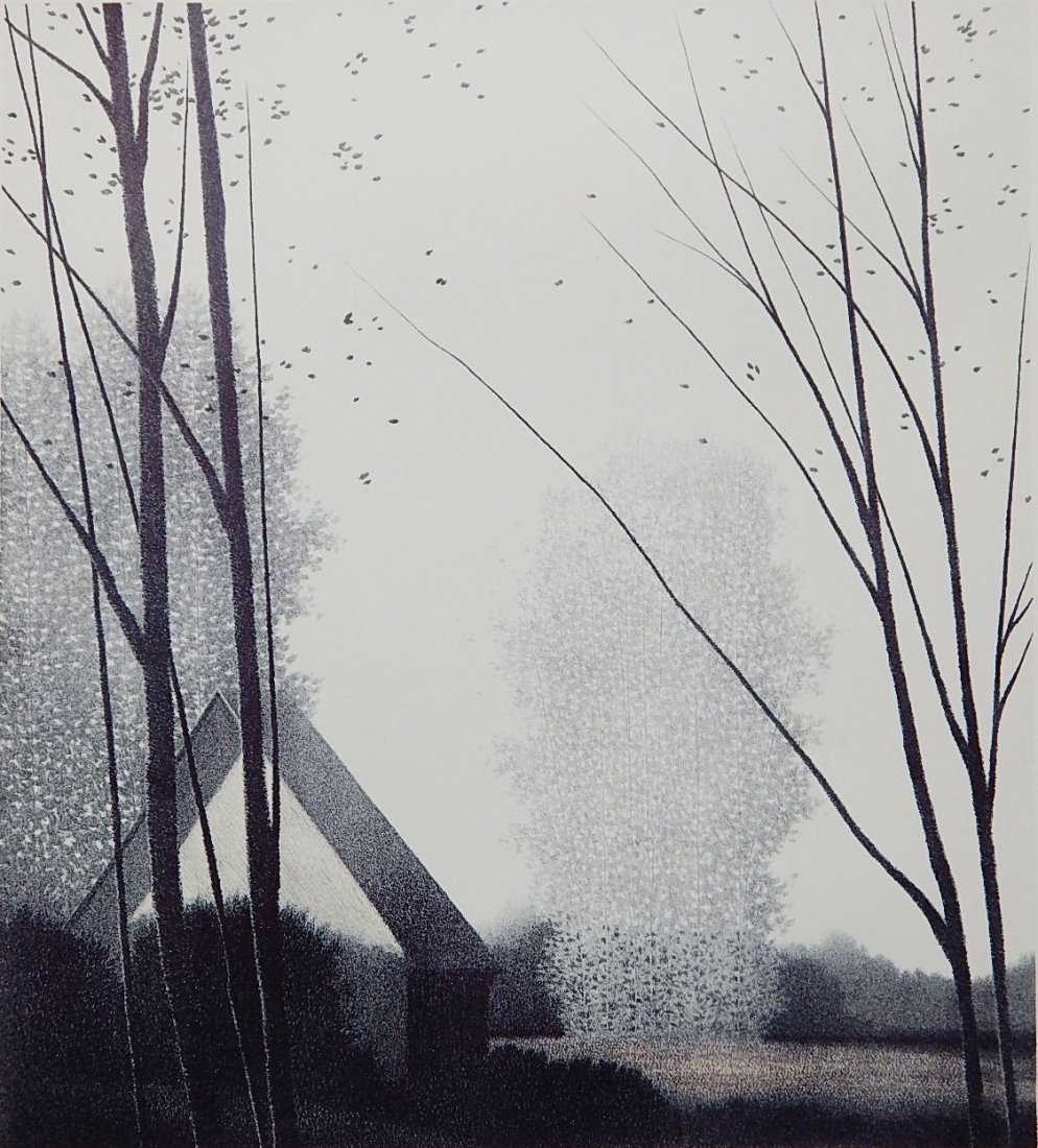Robert Kipniss lithograph in colors: Robert Kipniss- ''Silver Trees''- lithograph in colors, signed and numbered 46/90 in pencil, very good condition. 19 1/2 x 17 3/4''