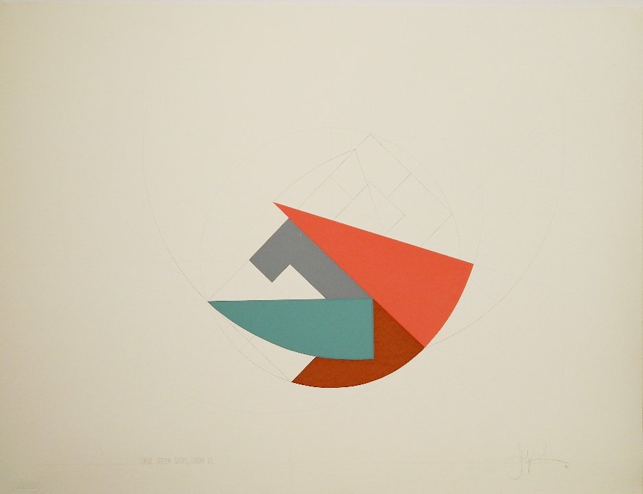John Pearson silkscreen: John Pearson- ''Circle-Section Series / Invert PC''- silkscreen in colors with hand drawn pencil, 1984, edition of 260, The Print Club of Cleveland publication no. 62. 10 x 25''