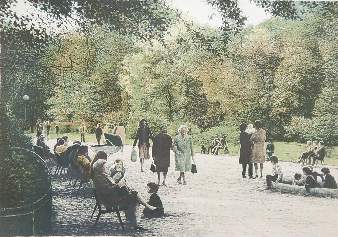 Harold Altman lithograph: Harold Altman- ''Parc Monceau''- lithograph in colors, 1980, signed, dated, titled and numbered 54/265 in pencil, published by Mourlot, Paris, as blind stamped, slightly light struck, minor handling c