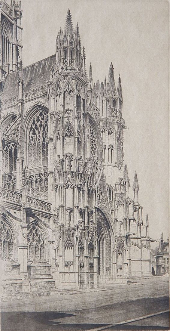 John Taylor Arms etching: John Taylor Arms- ''Memeto Vivere, Notre Dame'' (Fletcher 407)- etching, 1947, signed and dated in pencil. 13 1/2 x 7 1/8''''