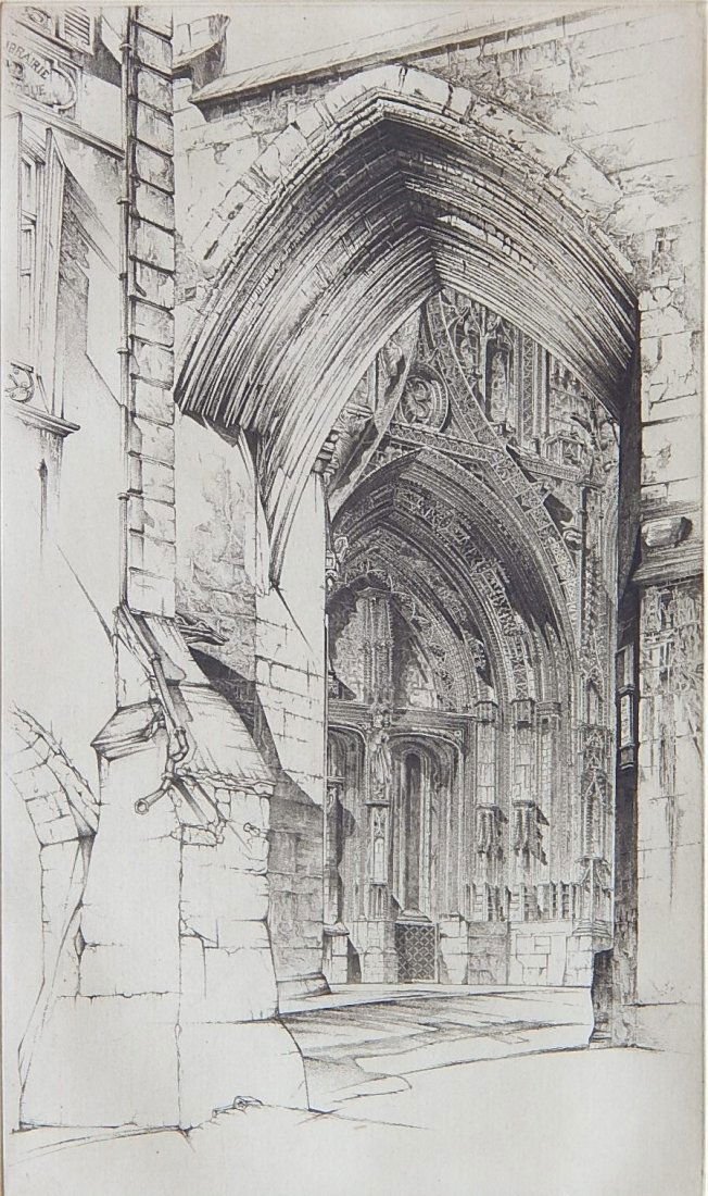 John Taylor Arms etching: John Taylor Arms- ''French Lace'' (Fletcher 415)- etching, 1949, signed and dated in pencil, edition of 306. 8 x 4 5/8''