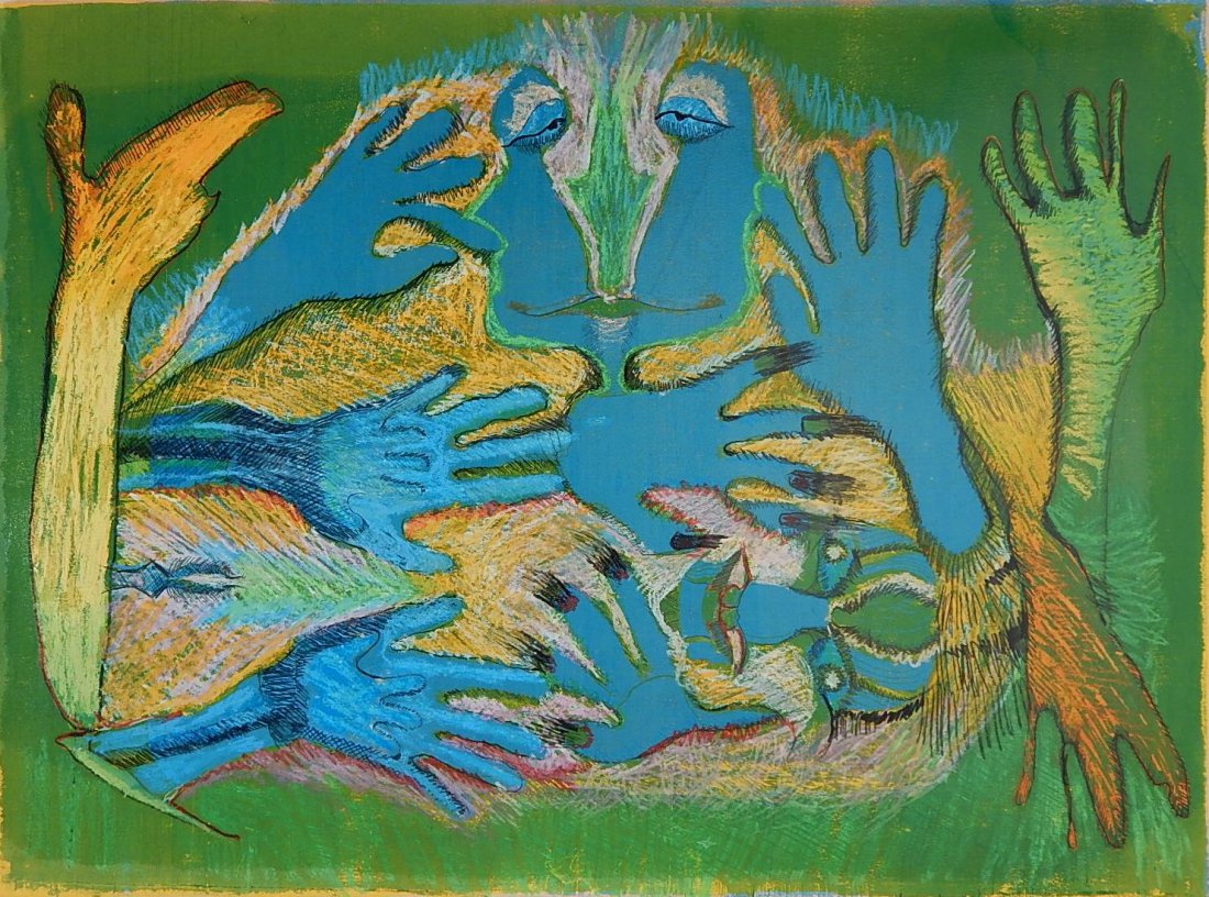 R. K. Bauman silkscreen: R. K. Bauman- ''Holy Cow''- silkscreen with pastel. 21 1/2 x 29 1/2''