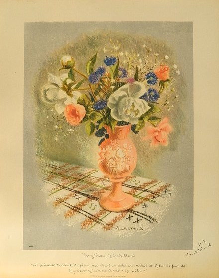 Lucile Blanch gelatone facsimile: Lucile Blanch- Spring Flowers- gelatone facsimile, c. 1960, published by AAA. 21 1/2 x 17 1/4''