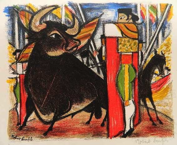 Robert Bonfils lithograph: Robert Bonfils- Toreador- lithograph in colors, c. 1940, signed and numbered 4/29 in pencil, very good condition. 9 1/2 x 11 3/4''