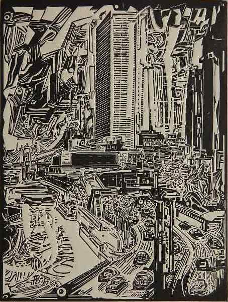 Fiske Boyd woodcut: Fiske Boyd- ''Concept''- woodcut, 1951, signed in pencil, edition of 100. 12 1/8 x 9 1/8''