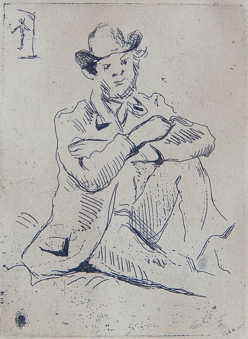 Paul Cezanne etching: Paul Cezanne- ''Portrait du Peintre A. Guillaumi au Pendu'' (Cerpin 2)- etching, 1873, posthumous printing. 6 1/4 x 4 7/8''