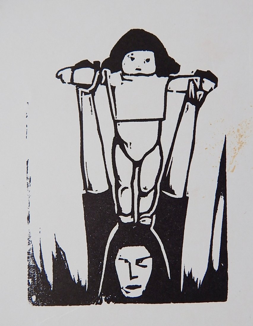 Vittorio Grotti etching: Vittorio Grotti- Child on Mother's Shoulder- etching. 6 1/2 x 5''