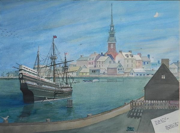 John Hudson Howe watercolor: John Hudson Howe- Boston Harbor- watercolor on paper, 1980, signed J. Hudson Howe 980 lower right. 17 x 23''