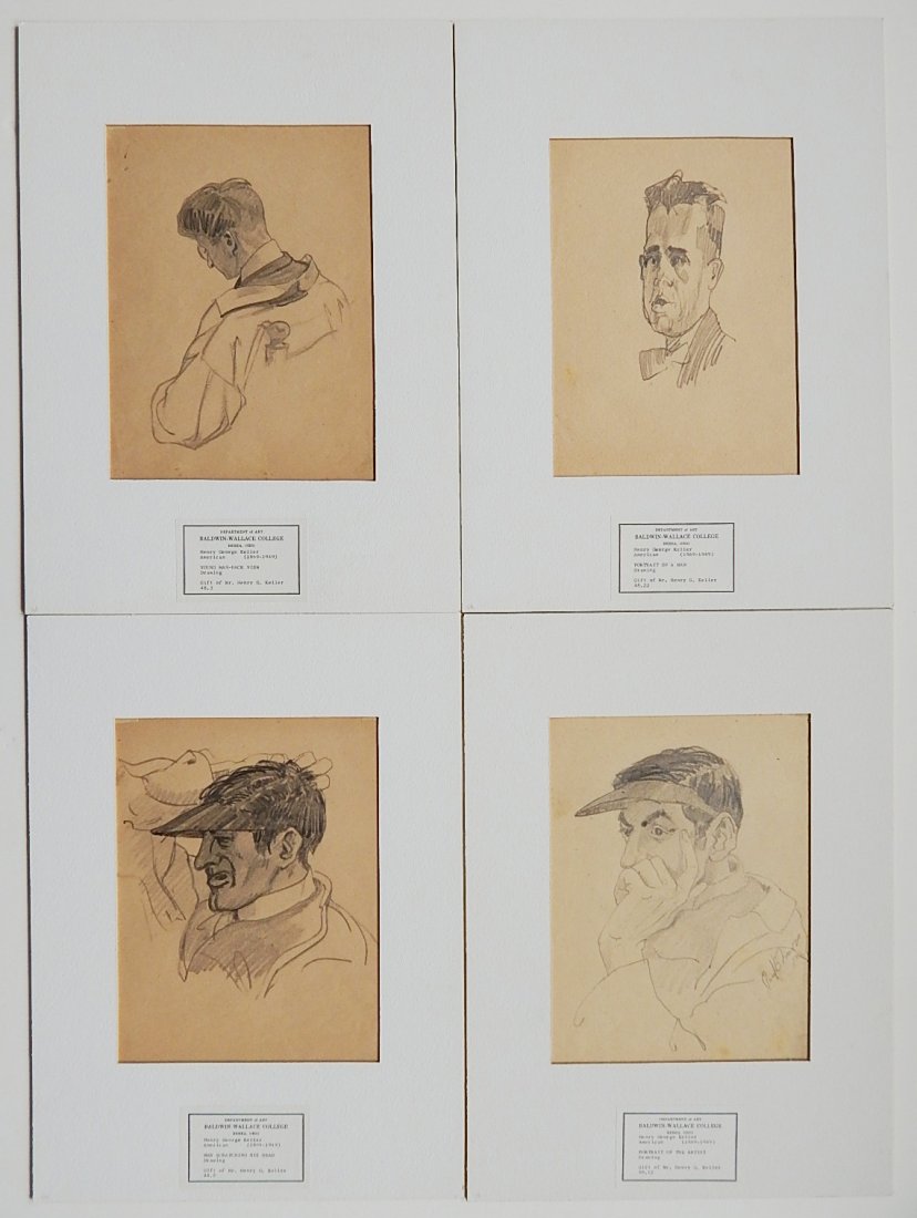 Henry Keller 4 graphite drawings: Henry Keller- Portrait Studies- 4 graphite on paper, very good condition, various sizes.