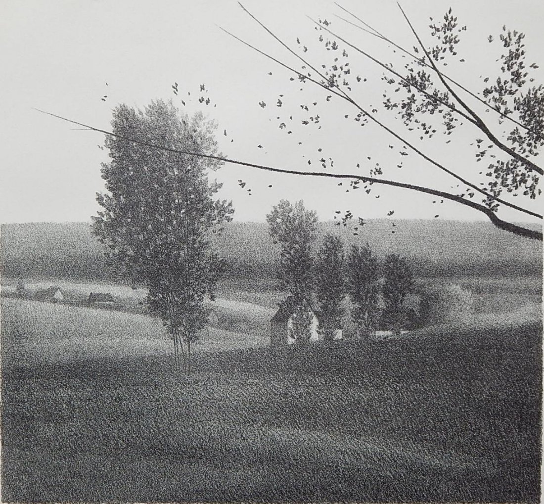 Robert Kipniss lithograph: Robert Kipniss- Shadowed Fields- lithograph, signed and annotated 'printer's proof' in pencil, good condition. 11 3/4 x 12 3/4''