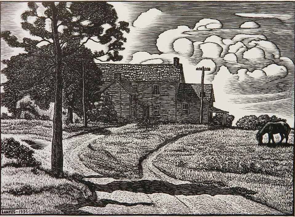 Julius J. Lankes woodcut: Julius J. Lankes- ''Sunday Afternoon''- woodcut, 1936, AAG edition of about 200, good condition. 7 3/8 x 10 1/8''