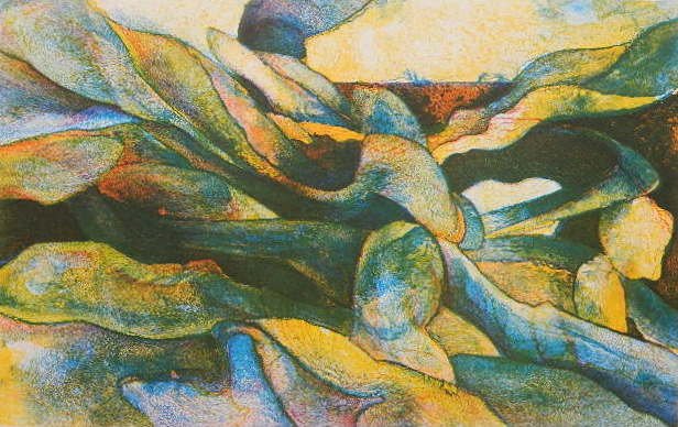 Robert Malone lithograph: Robert Malone- ''Morning''- lithograph in colors, 1978, signed, dated, titled and numbered 49/50 in pencil. 12 1/2 x 20''