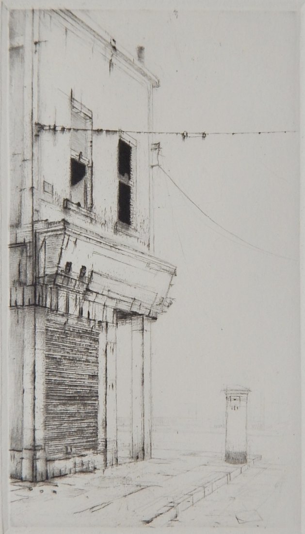 Lars Nyberg etching: Lars Nyberg- ''Capel Street''- etching, 2000, signed and numbered 25/50 in pencil. 5 1/2 x 3 1/4''