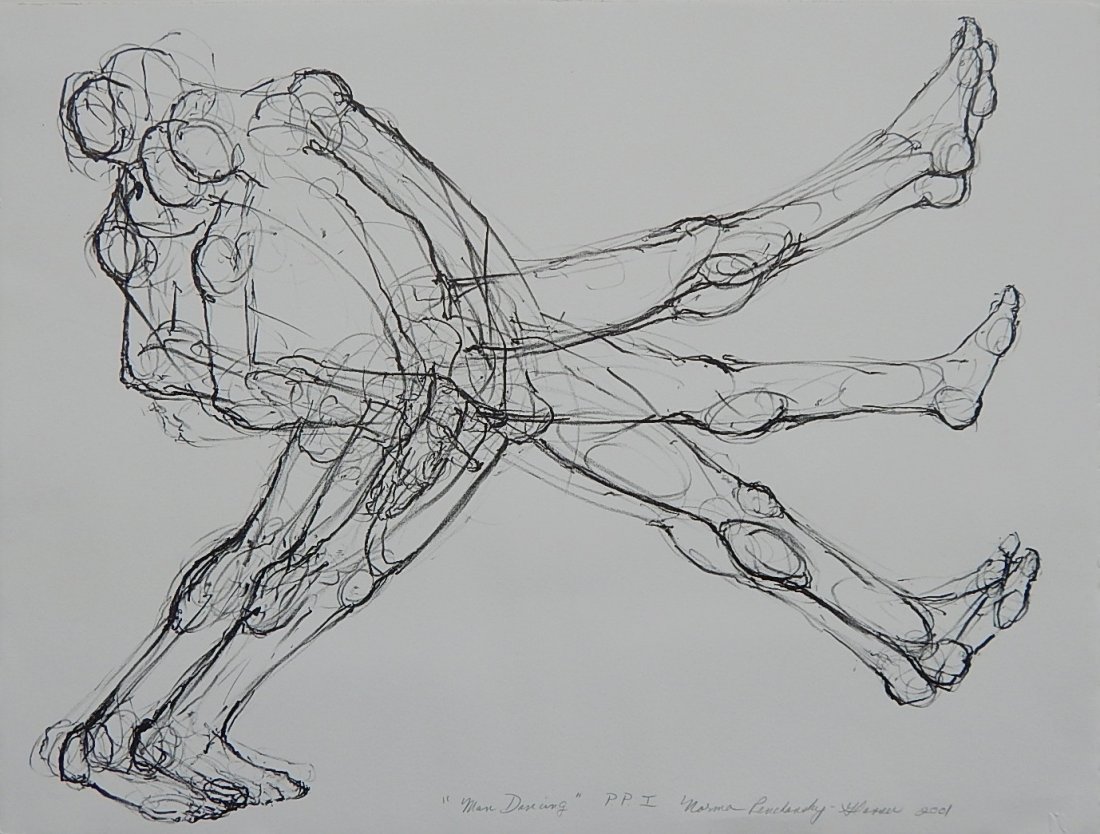 Norma Penchansky-Glasser lithograph: Norma Penchansky-Glasser- ''Man Dancing''- lithograph, 2001, signed, titled, dated and annotated 'P. P. 1' in pencil, very good condition. 19 3/4 x 26''