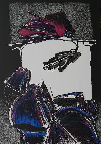 Deborah Remington lithograph: Deborah Remington- ''Quadra''- lithograph in colors, 1990, signed and dated in pencil, edition of 250, The Print Club of Cleveland publication no. 68, very good condition. 24 x 17 1/4''