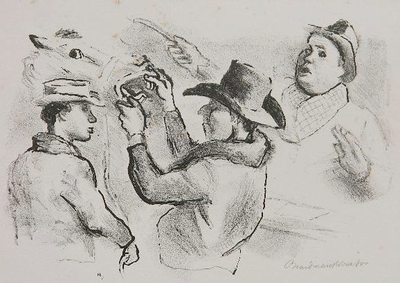 Boardman Robinson lithograph: Boardman Robinson- ''Horse Auction''- lithograph, 1932, signed in pencil, AAA edition of 250, some foxing scattered, otherwise good condition. 8 x 11 1/2''