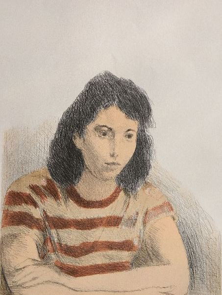 Raphael Soyer lithograph: Raphael Soyer- Girl with Arms Folded- lithograph in colors, c. 1970, signed in pencil, very good condition. 20 x 15 1/2''