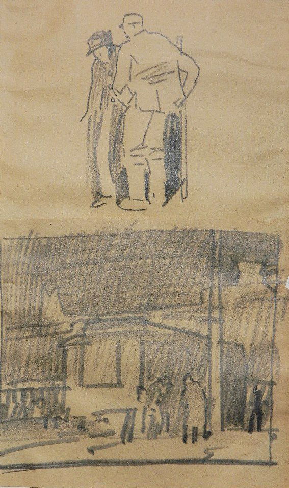 Frank Wilcox 2 drawings: Frank Wilcox- Untitled- 2 graphite on paper, 1924, signed and dated on support board, some staining and smudging, 1 drawing has small tear at bottom edge. 7 1/8 x 8 1/4''; 10 15/16 x 6 1/2''
