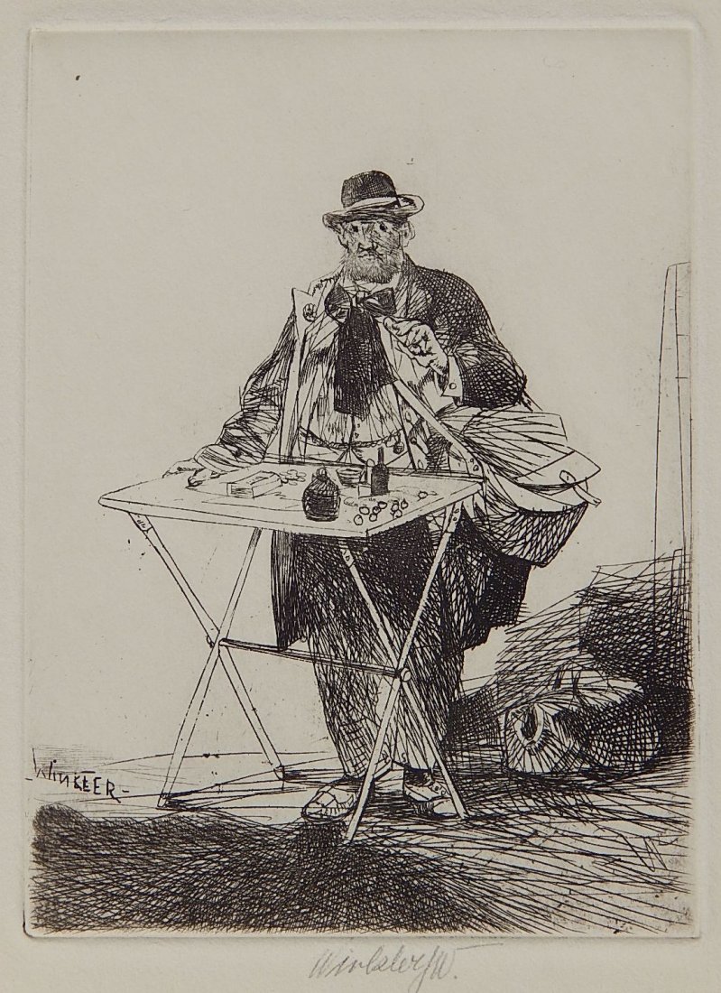 John Winkler etching: John Winkler- ''The Quack''- etching, signed in pencil, very good condition. 4 1/8 x 3''