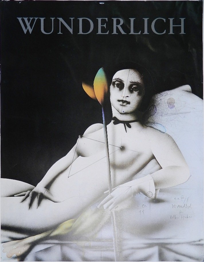 Paul Wunderlich off-set poster: Paul Wunderlich- Blume Fur Olympia- off-set reproduction poster, handling creases throughout. 25 1/2 x 19 3/4''
