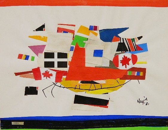 Ulfert Wilke mixed media collage: Ulfert Wilke (American 1907-1987)- ''Cornish''- mixed media collage, 1981, signed Wilkie '81 lower right, very good condition. 10 x 13''