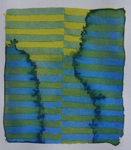 Peter Schuyff watercolor: Peter Schuyff (American 1958- )- ''Rio''- watercolor on paper, 1990, signed, dated and annotated 'Rio' verso. 10 1/4 x 7''