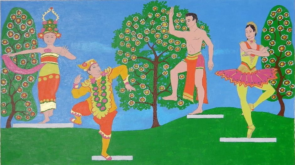Michael Marecak acrylic: Michael Marecak (American 20th c.)- ''Ethnic Dancers''- acrylic on paper, very good condition. 11 1/2 x 19 3/4''