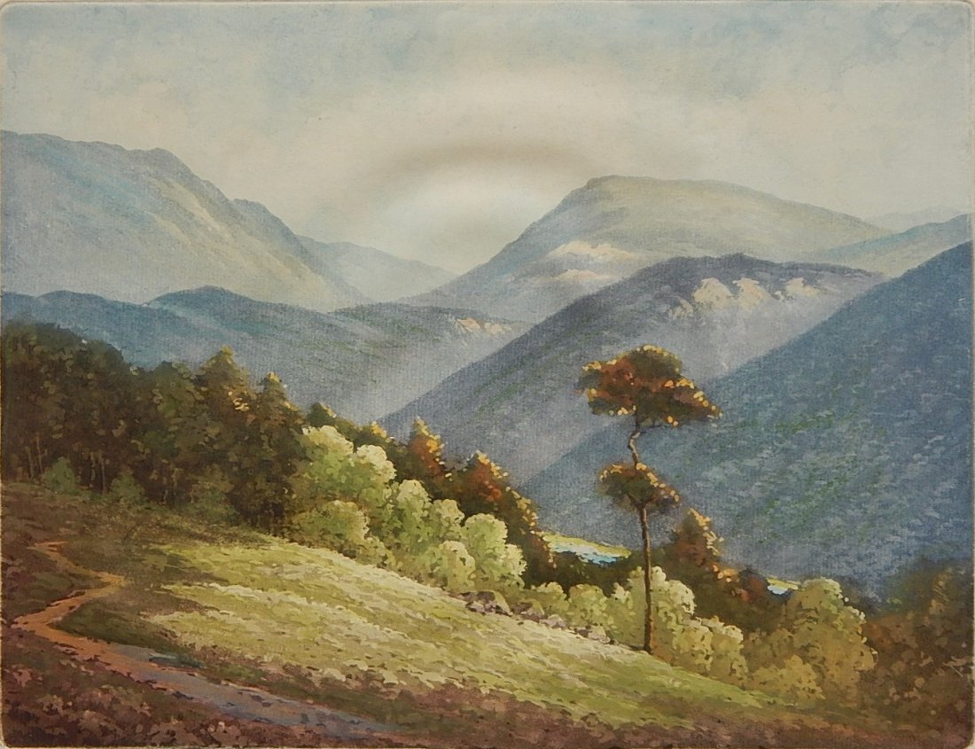 Robert Herdman Smith etching: Robert Herdman Smith (British 1879-1945)- ''In The Grampion Mountains''- etching and aquatint in colors, signed and titled in pencil, very good condition. 8 1/4 x 10 3/4''