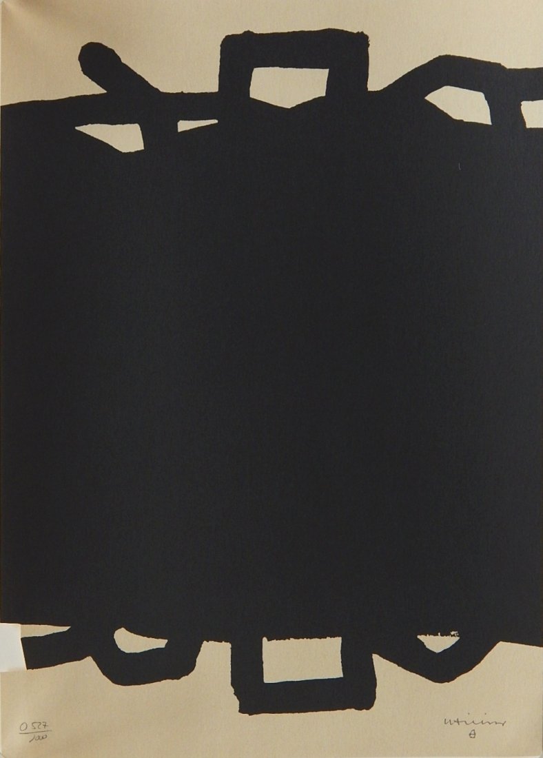 Eduardo Chillida lithograph: Eduardo Chillida (Spanish 1924-2002)- Untitled (Abstract)- lithograph, numbered O527/1000 in pencil, very good condition. 17 3/4 x 12 3/4''