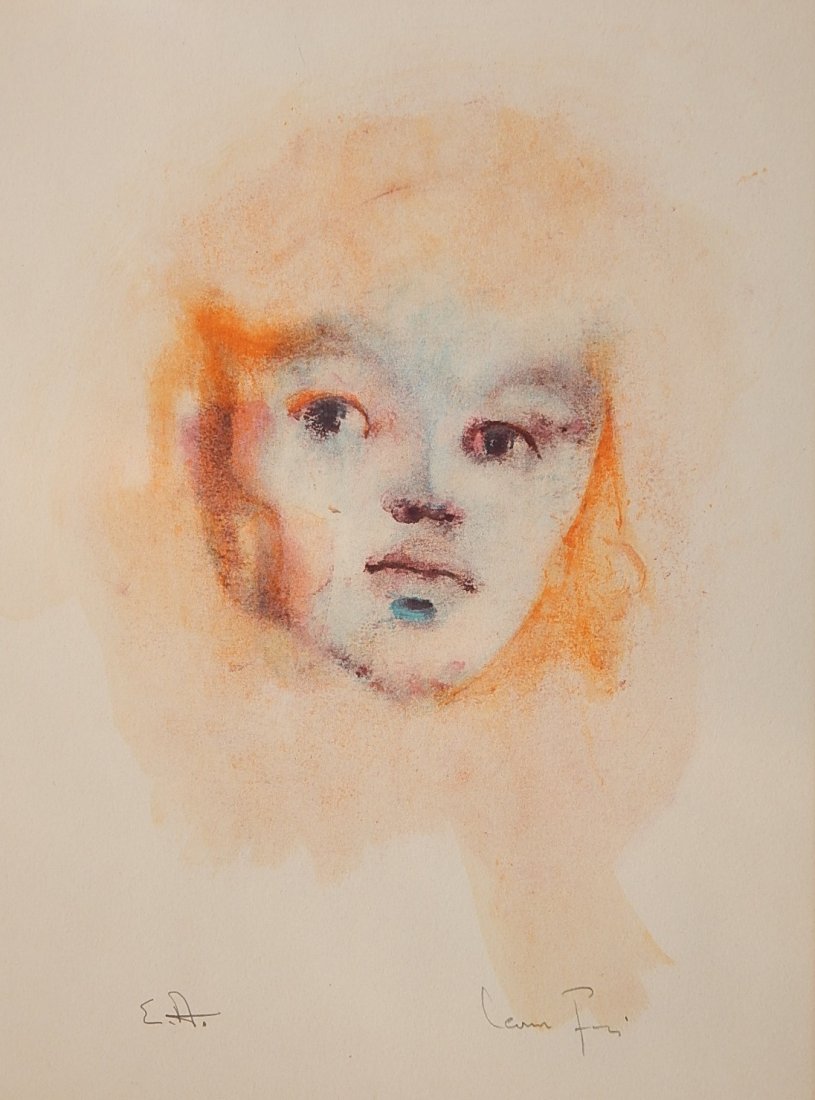 Leonor Fini lithograph: Leonor Fini (French 1908-1990)- Woman's Portrait- lithograph in colors, signed and annotated 'E.A.' in pencil, slightly light struck. 15 x 13''
