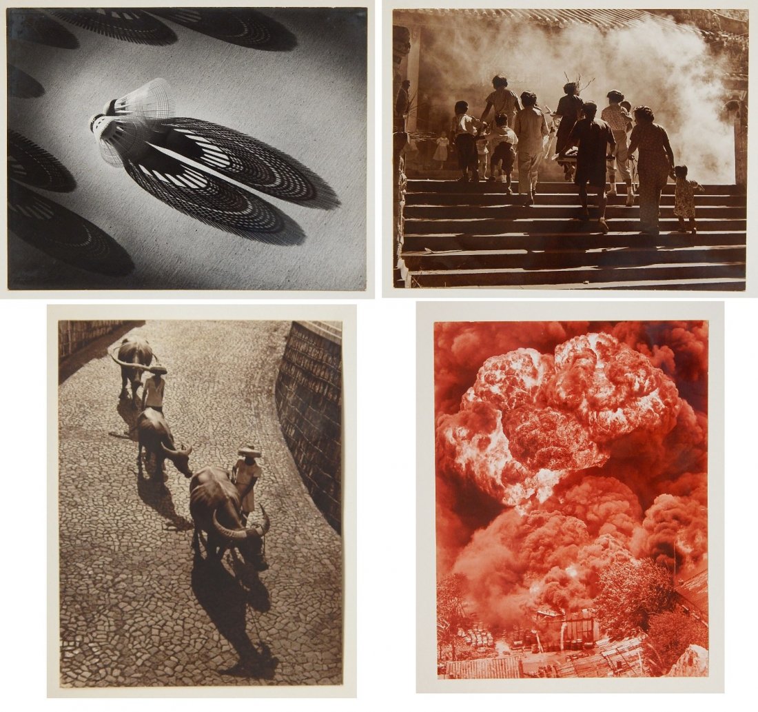 Hing-Fook Kan 4 photographs: Hing-Fook Kan (Vietnamese 1921- )- ''Holocaust''; ''Bullock Paradise''; ''Shadow Snow'' and ''Temple Steps''- 4 photographs, all artist's stamped verso, very good condition. 19 x 14 1/2''