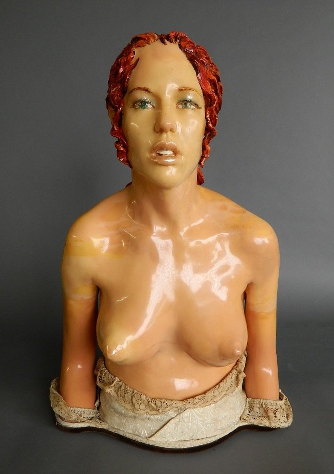 Frank Gallo cast resin sculpture: Frank Gallo (American 1933- )- ''Ginger''- cast resin sculpture, 1970, signed and dated in hair, discoloration throughout. 27''h
