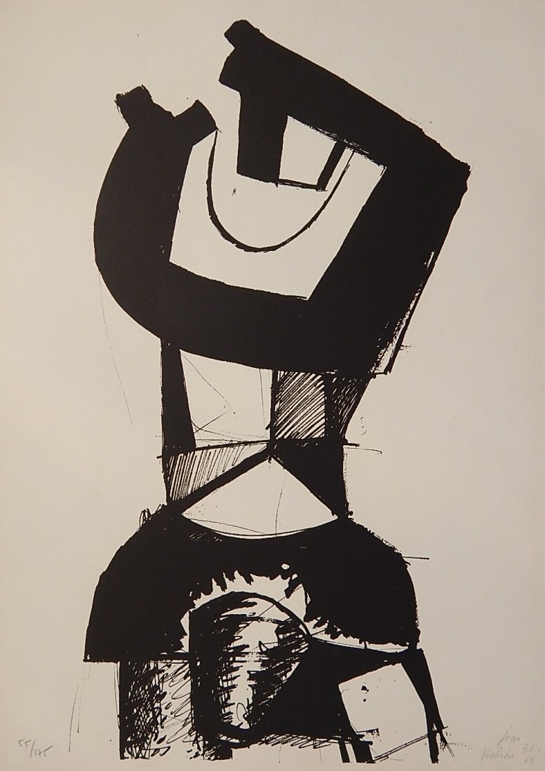Jean Helion lithograph: Jean Helion (French 1904-1987)- lithograph, 1969, signed 'Jean Helion 36-69' and numbered 55/175, some handling creases and toning to edges, otherwise good condition. 25 x 13 1/2''