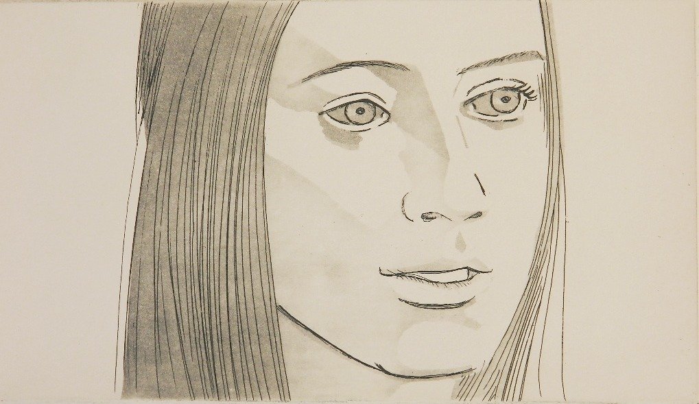 Alex Katz etching and aquatint: Alex Katz (American 1927- )- ''Mary'' (Maravell 53)- etching and aquatint, 1972, signed and numbered 39/50 in pencil. 5 1/8 x 8 13/16''